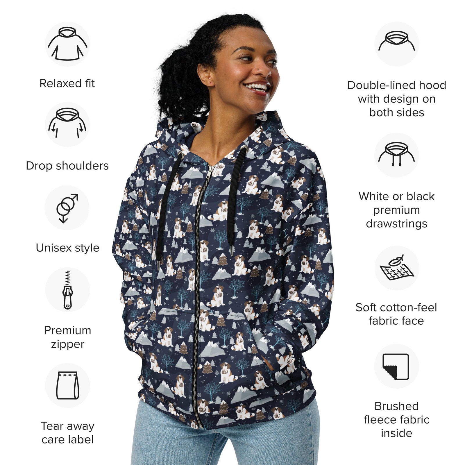 Alpine Chill St Bernard Zip Hoodie - Lucy + Norman