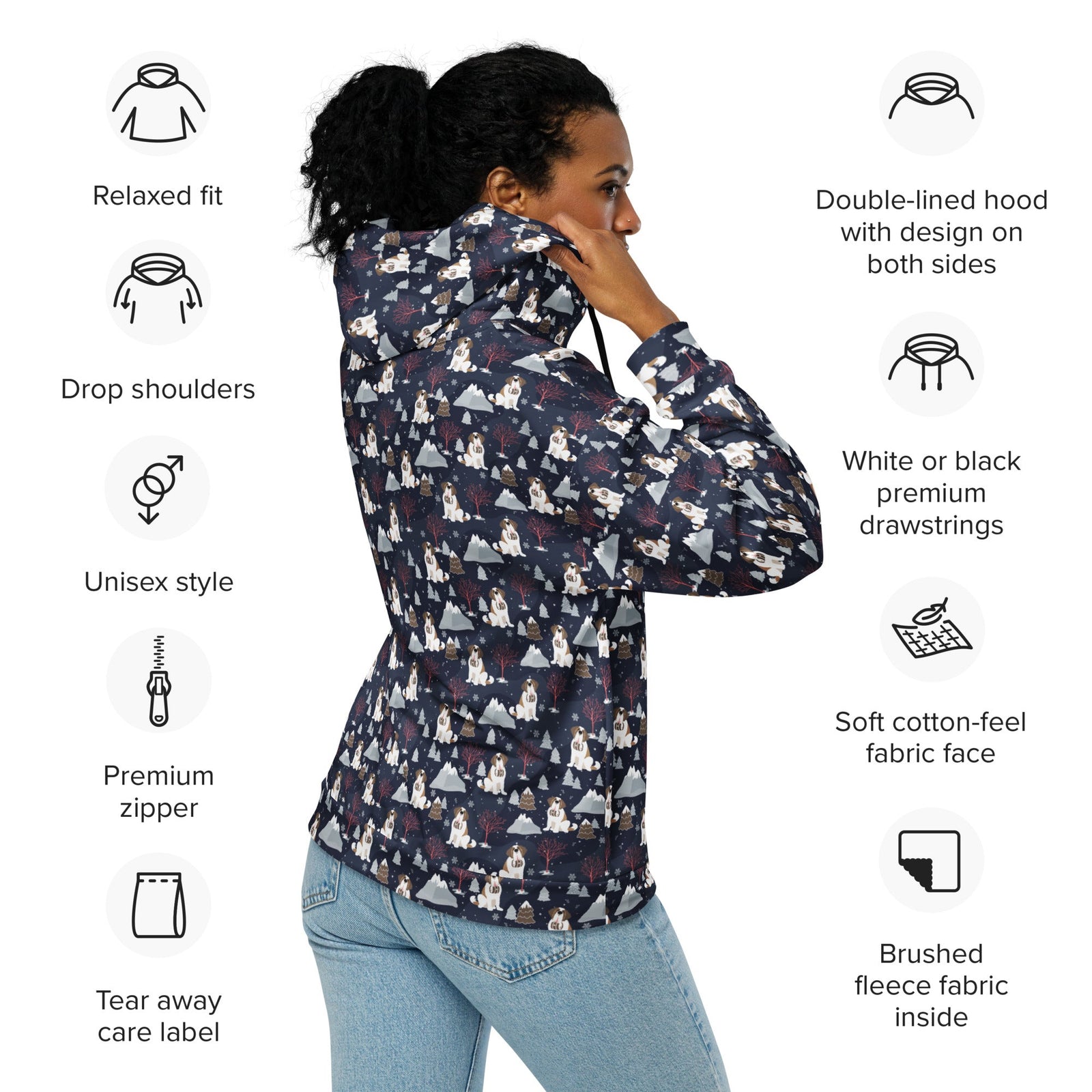 Alpine Night Saint Bernard Zip Hoodie - Lucy + Norman