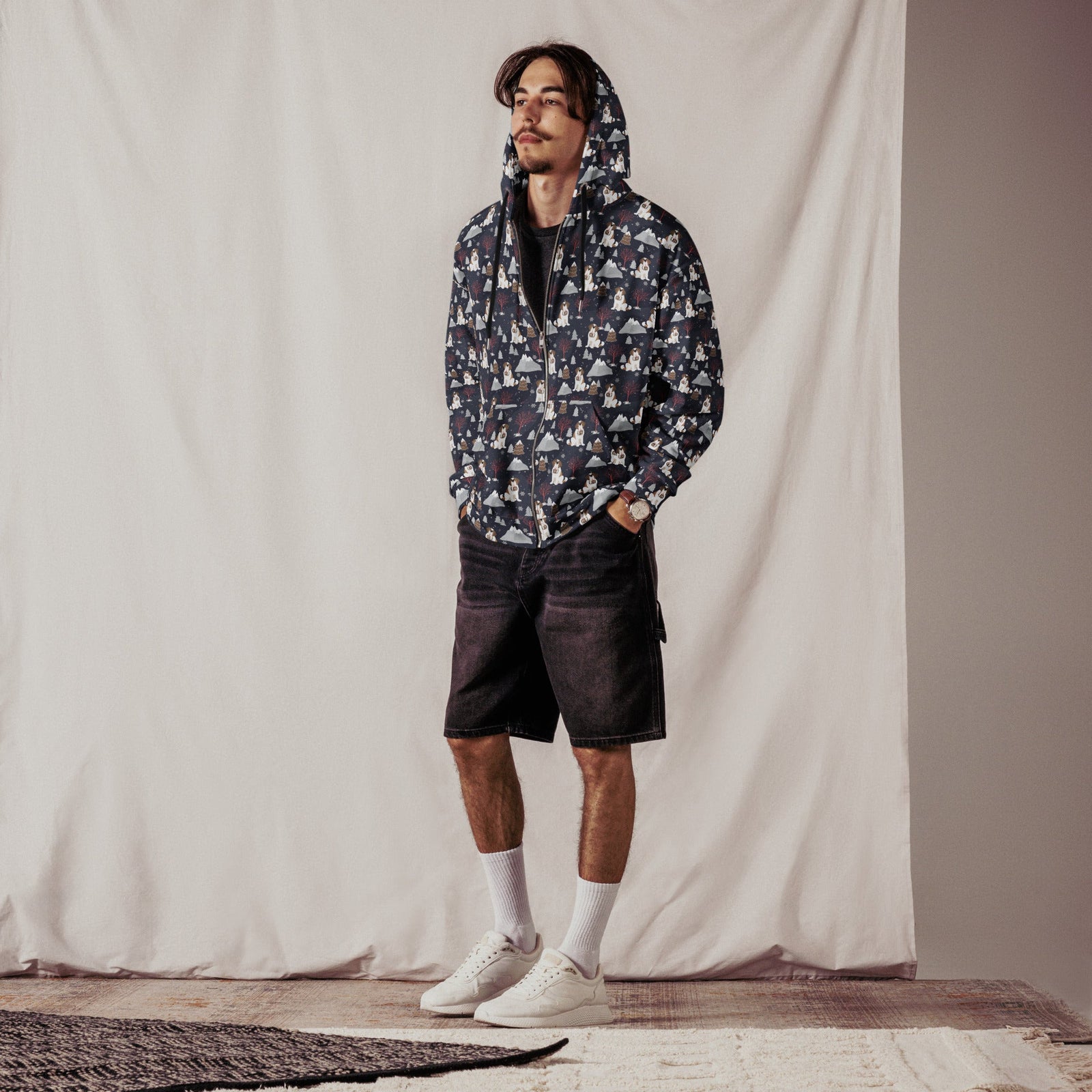 Alpine Night Saint Bernard Zip Hoodie - Lucy + Norman