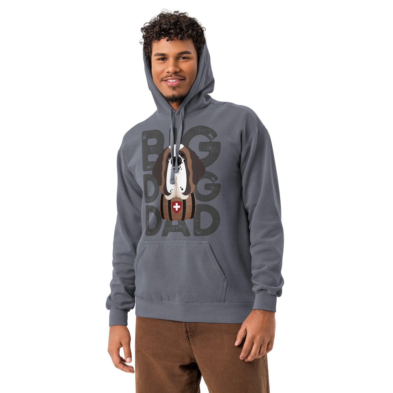 Big Dog Dad Saint Bernard Barrel Comfort Colors® Hoodie - Dark Grey - Lucy + Norman