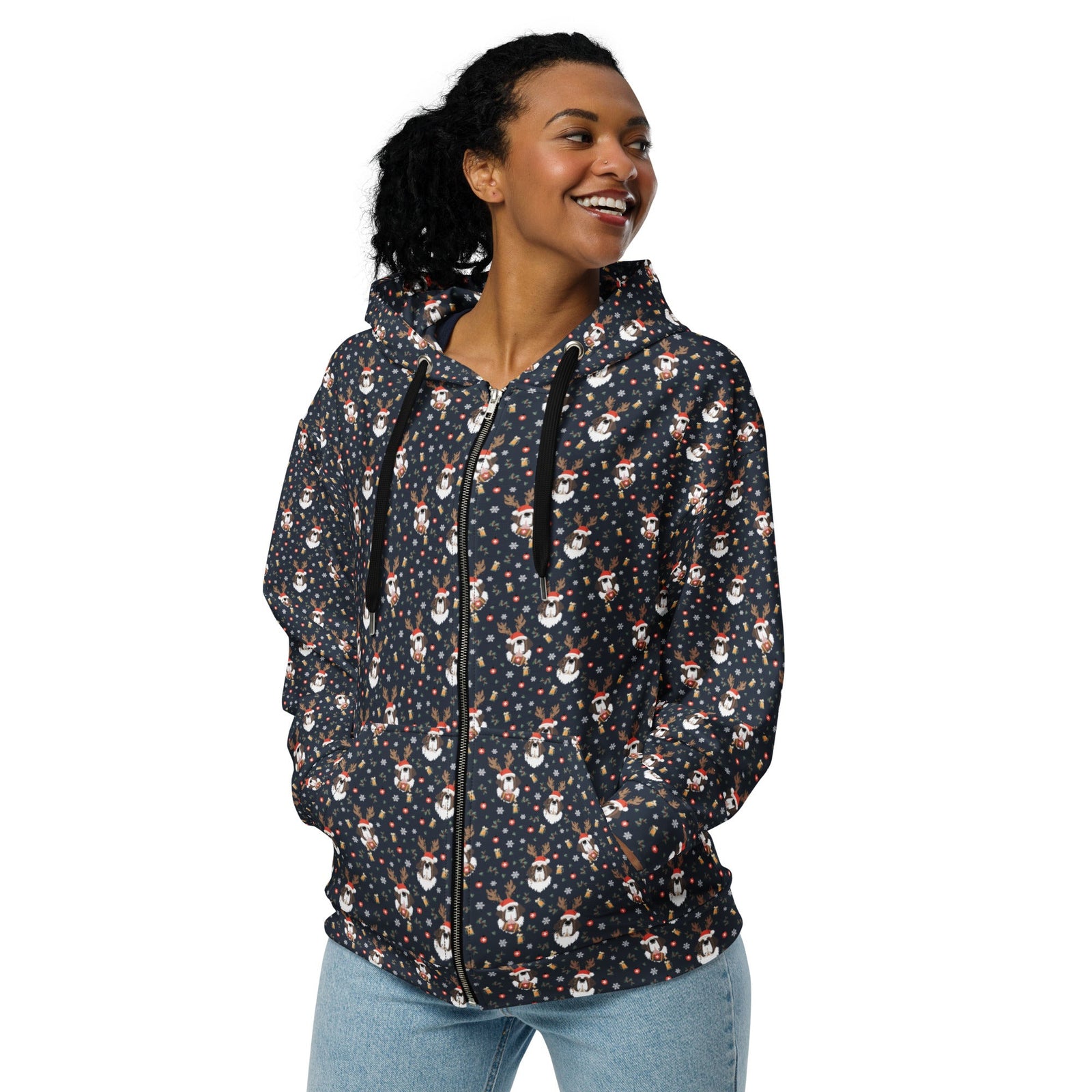 Christmas Reindeer Beer St Bernard Zip Hoodie - Lucy + Norman