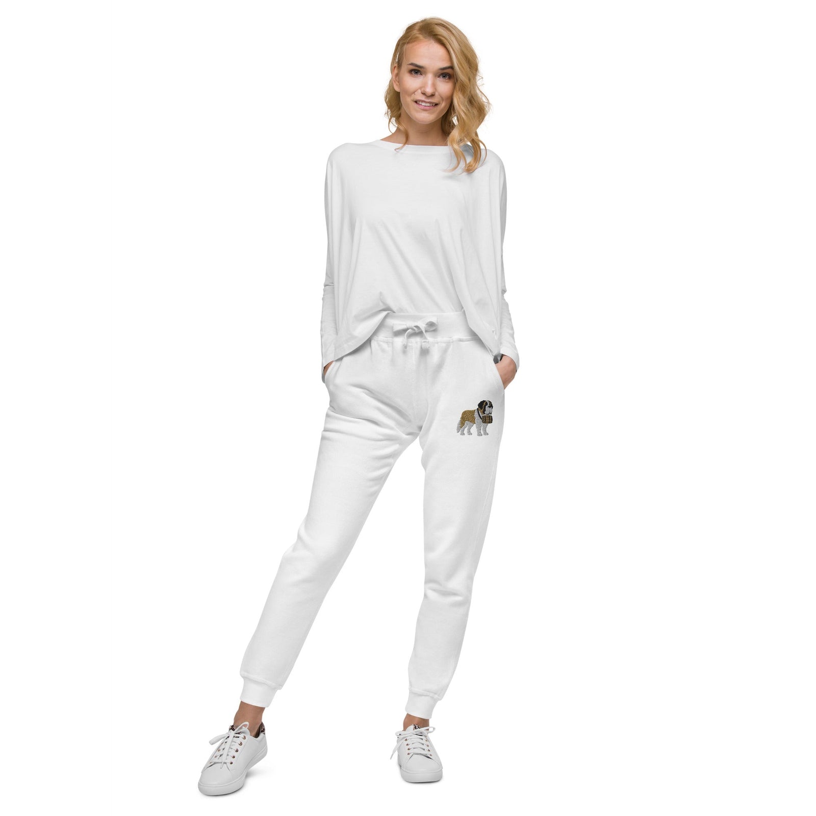 Embroidered Saint Bernard Fleece Sweatpants - Lucy + Norman