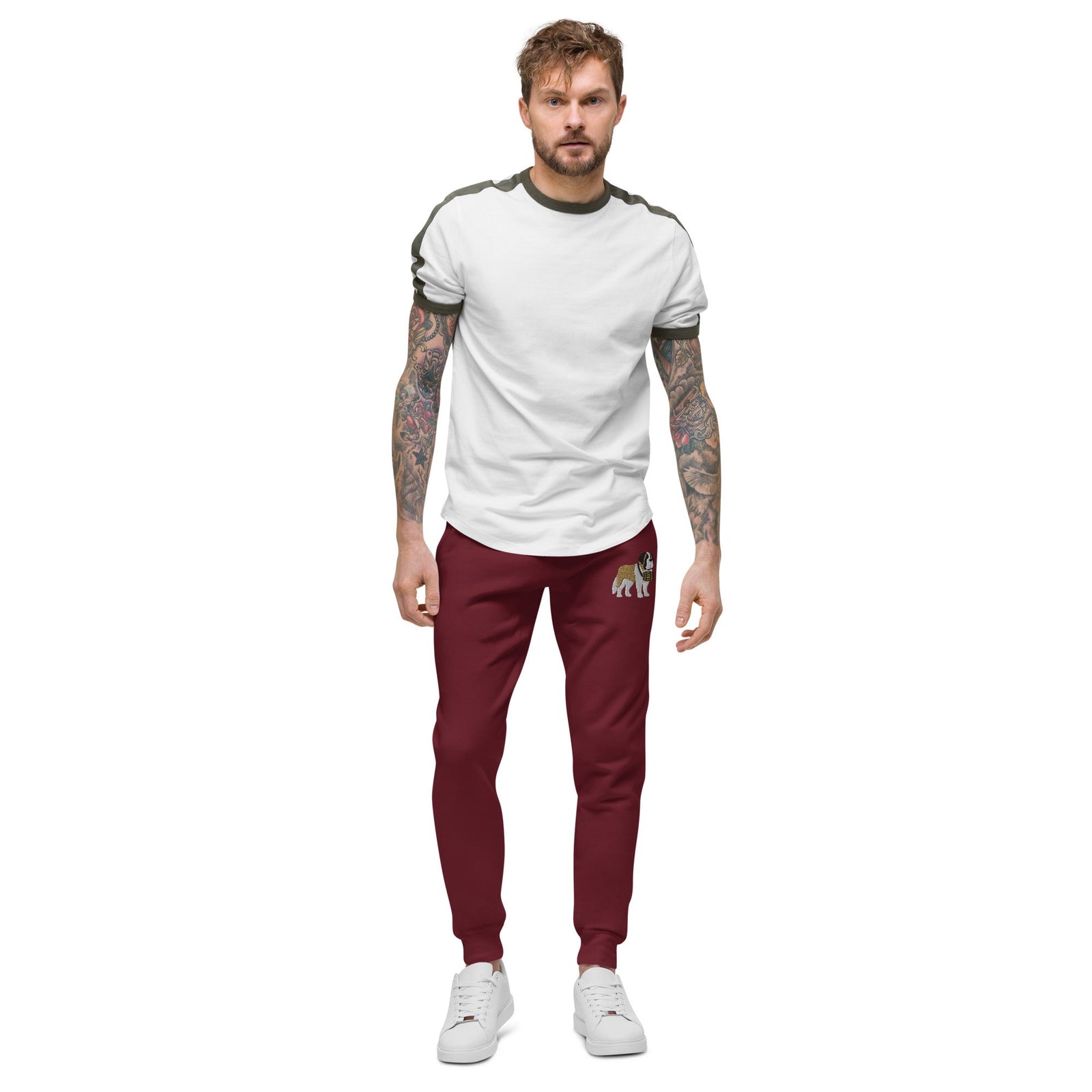Embroidered Saint Bernard Fleece Sweatpants - Lucy + Norman