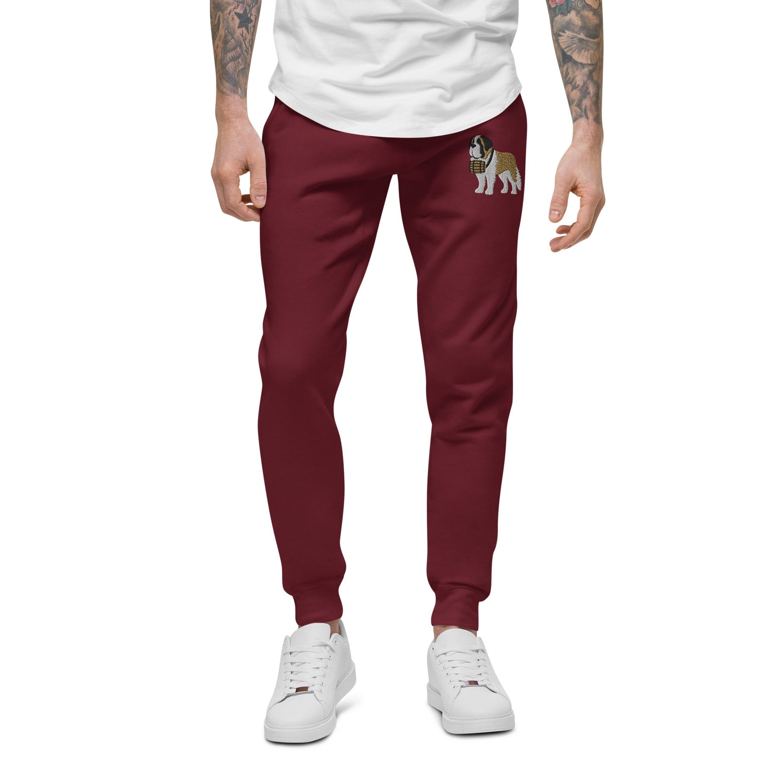 Embroidered Saint Bernard Fleece Sweatpants - Lucy + Norman