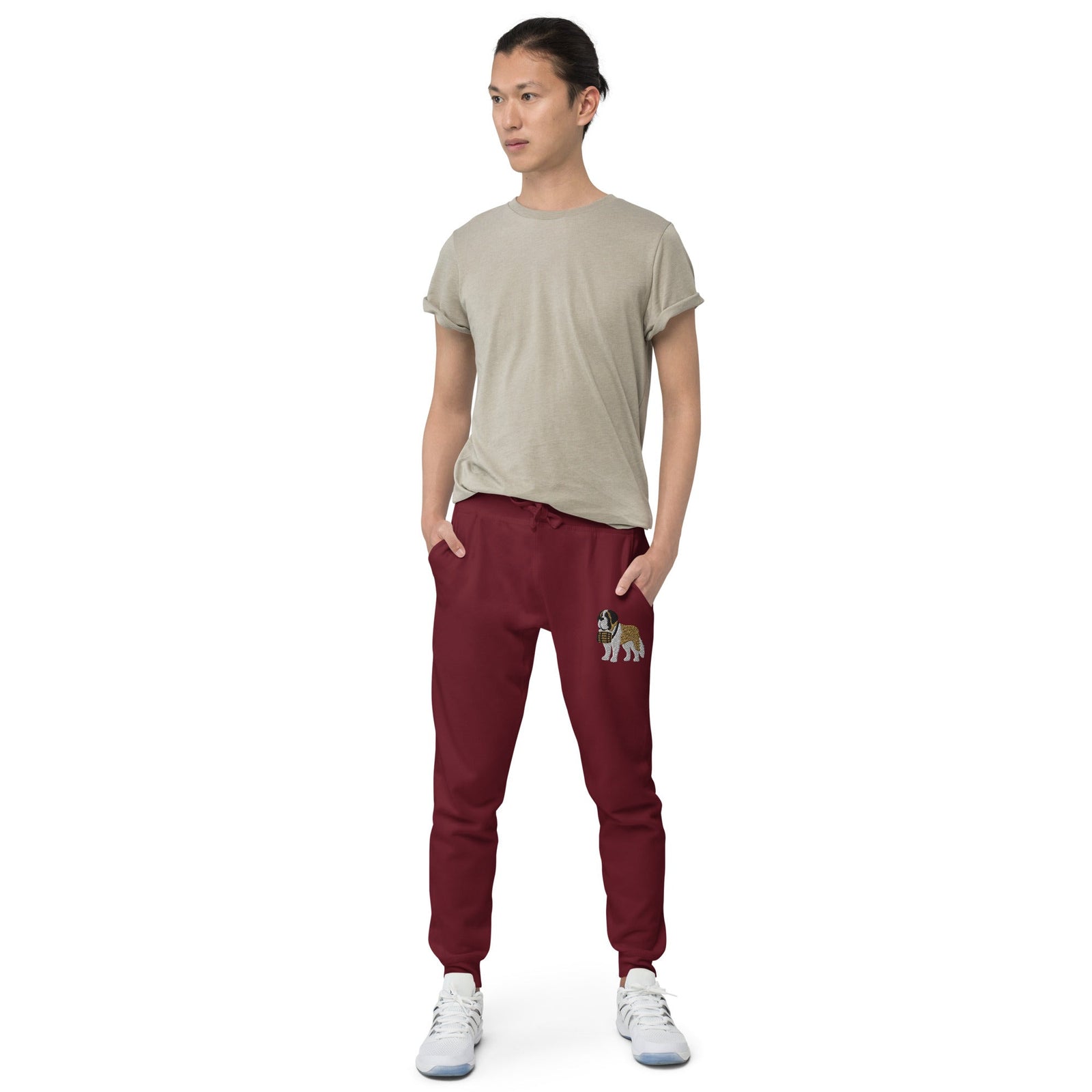 Embroidered Saint Bernard Fleece Sweatpants - Lucy + Norman