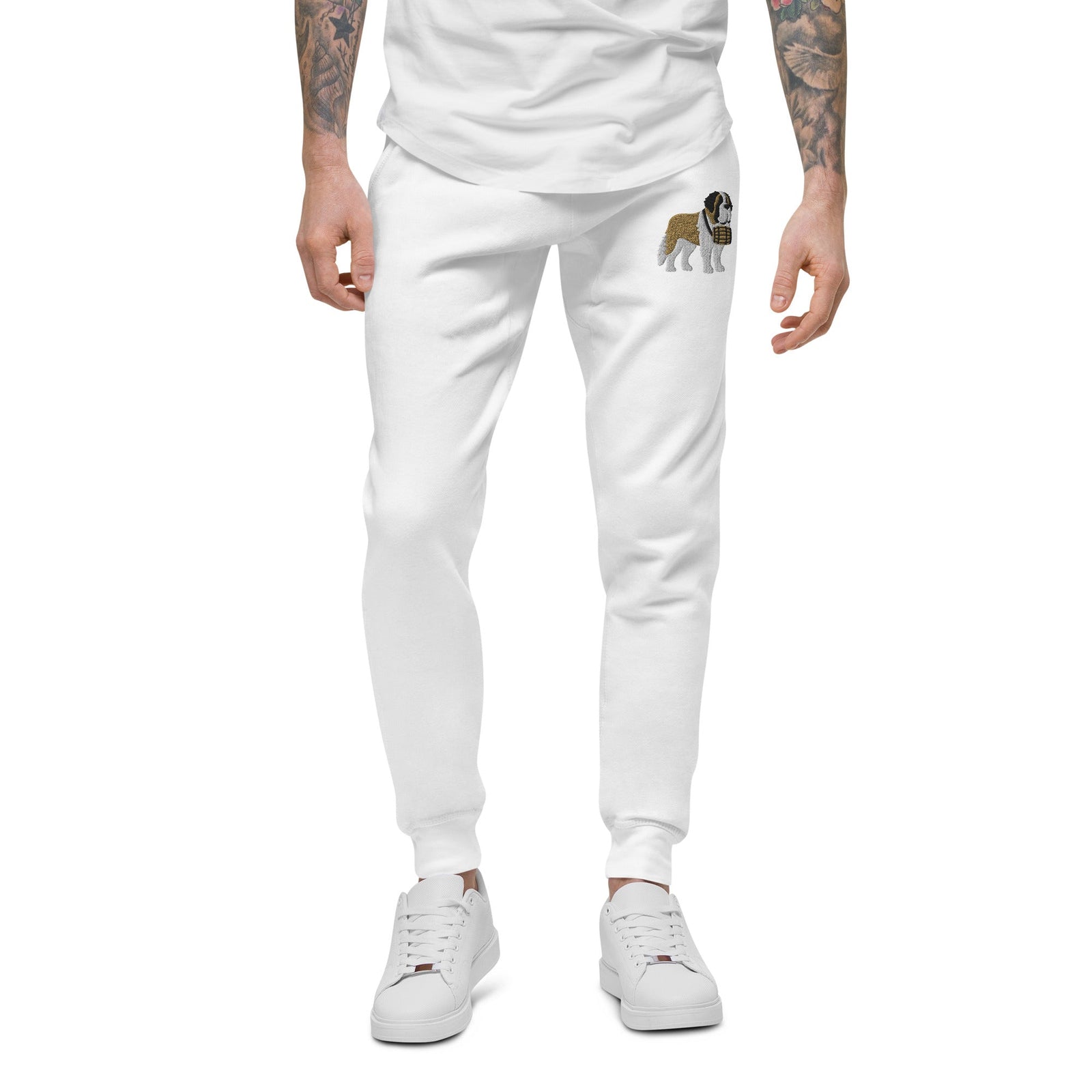 Embroidered Saint Bernard Fleece Sweatpants - Lucy + Norman
