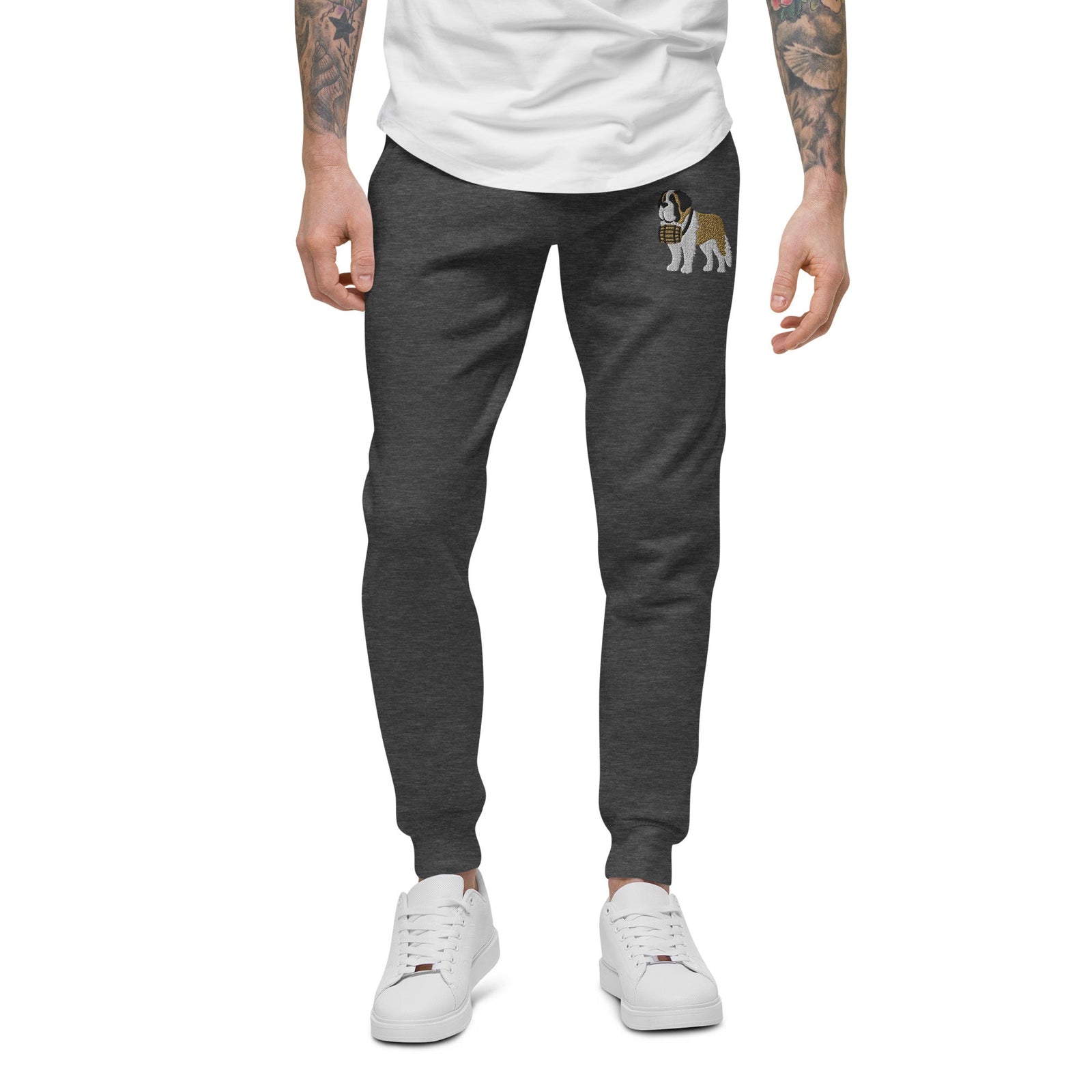 Embroidered Saint Bernard Fleece Sweatpants - Lucy + Norman