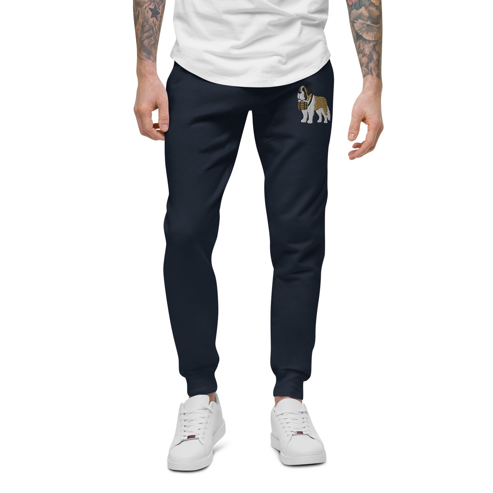 Embroidered Saint Bernard Fleece Sweatpants - Lucy + Norman