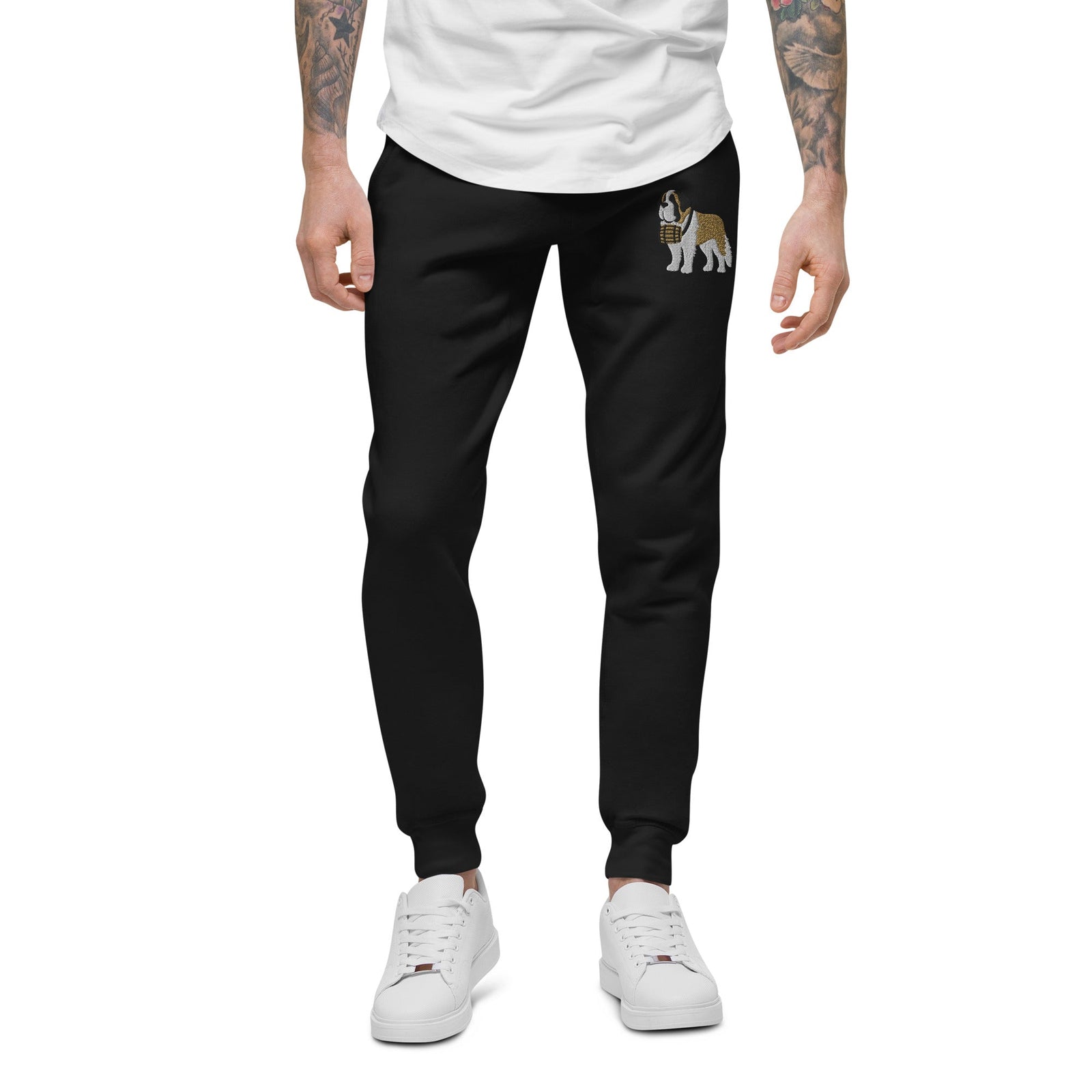 Embroidered Saint Bernard Fleece Sweatpants - Lucy + Norman