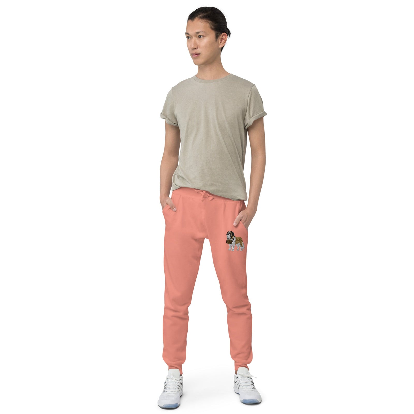 Embroidered Saint Bernard Fleece Sweatpants - Lucy + Norman