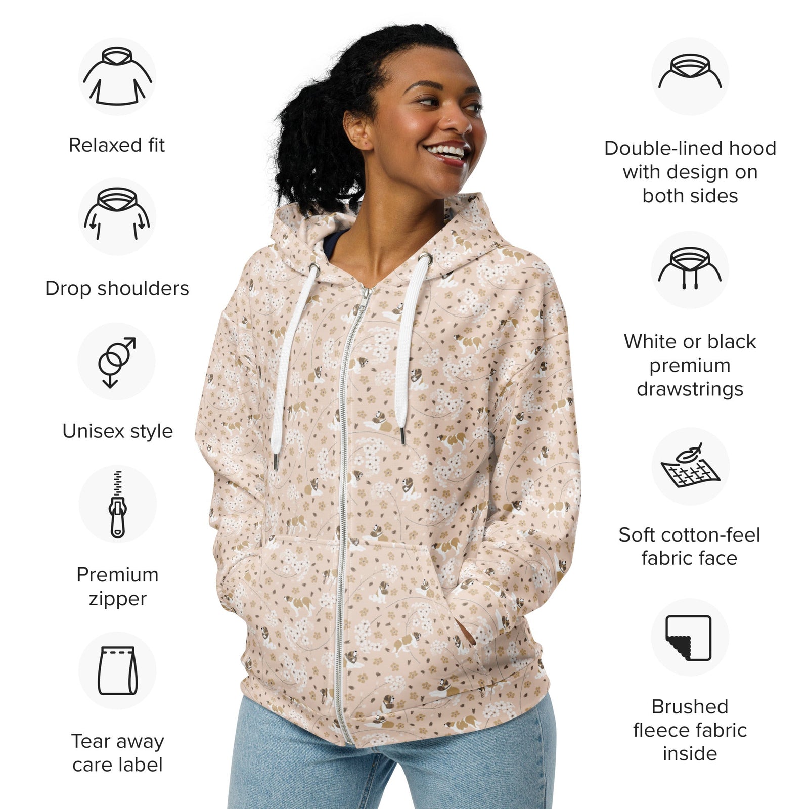 Forget Me Not St Bernard Zip Hoodie - Lucy + Norman
