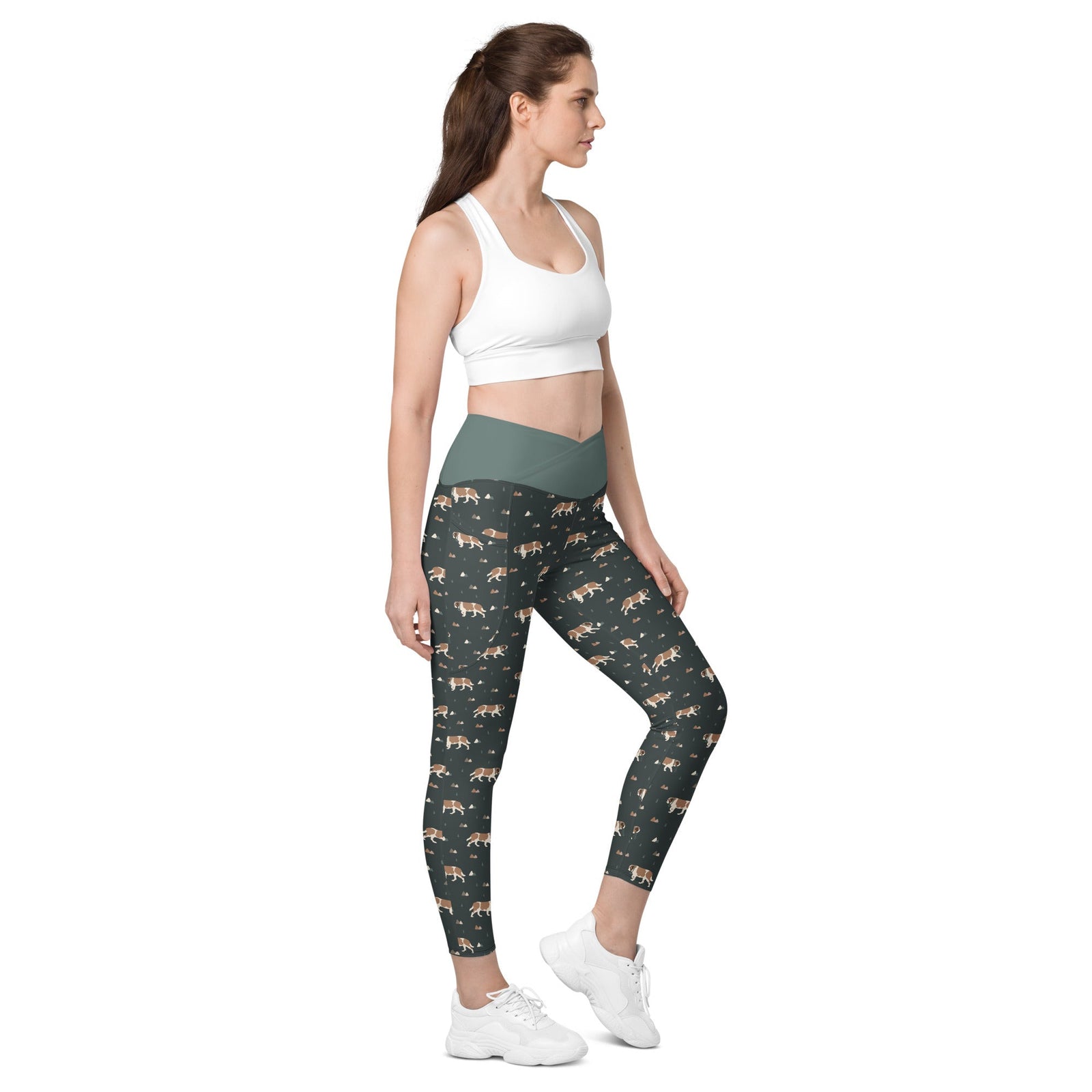 Green Mountain Crossover Leggings with Pockets - Lucy + Norman