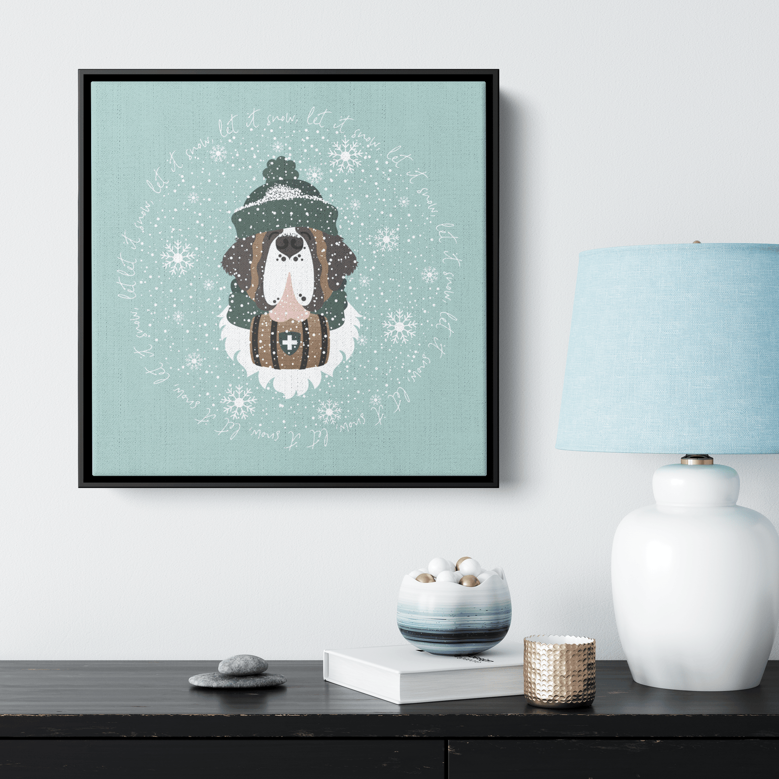 Let It Snow Barrel Square Framed Canvas - Lucy + Norman