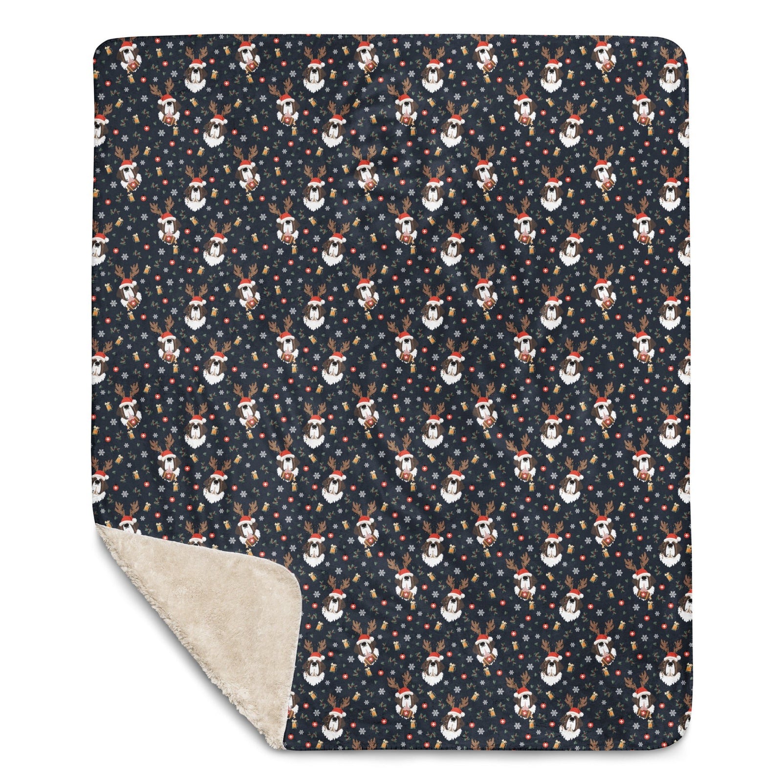 Reindeer Beer St Bernard Sherpa Blanket - Lucy + Norman