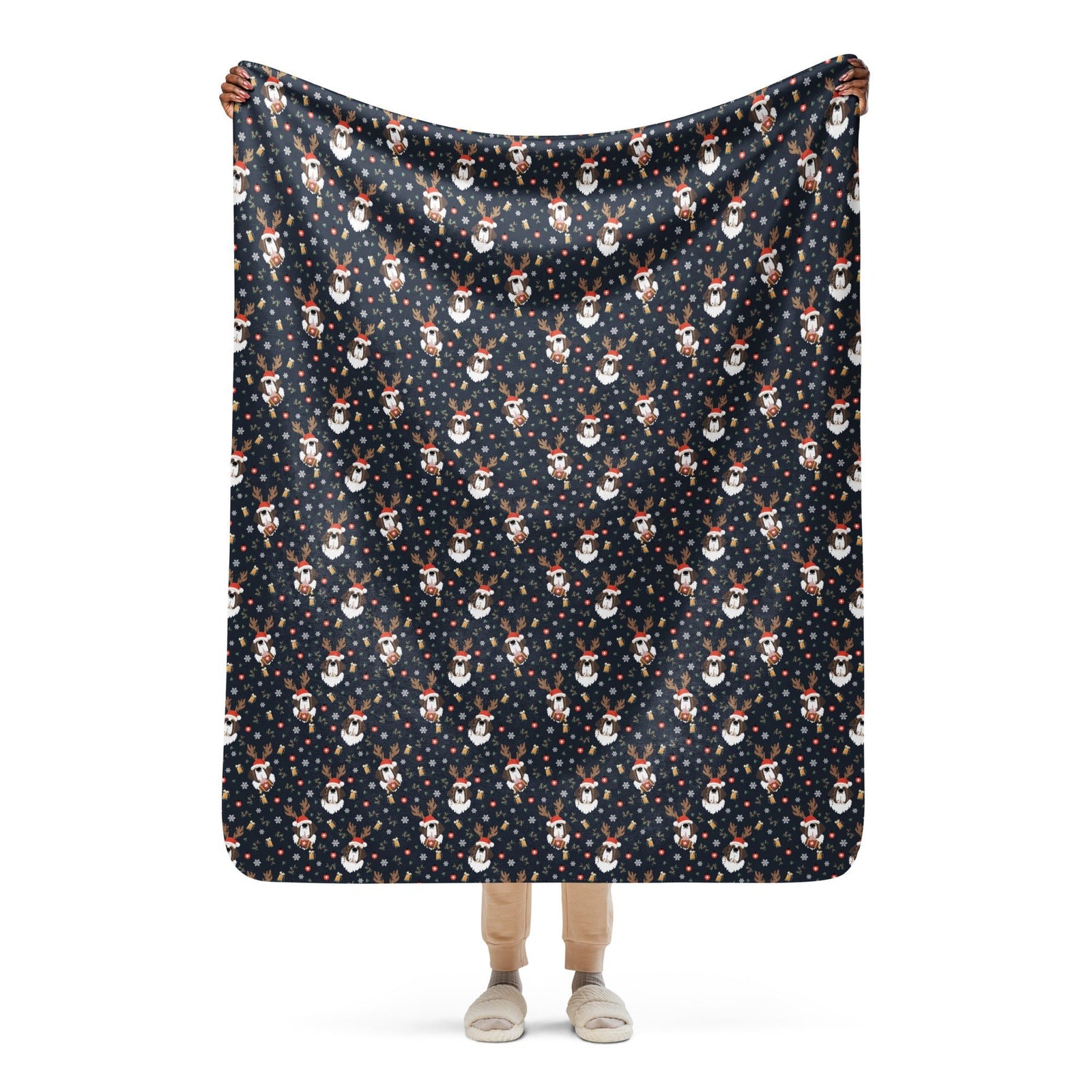 Reindeer Beer St Bernard Sherpa Blanket - Lucy + Norman