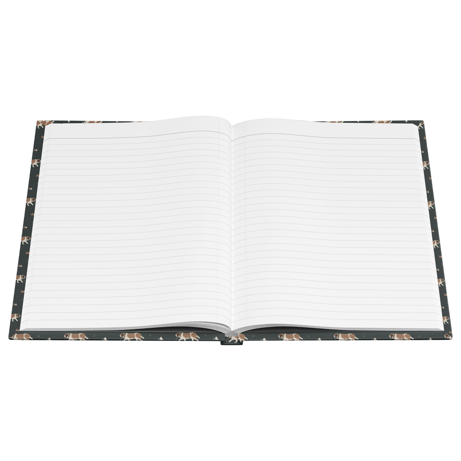 Green Mountain Saint Bernard hardcover lined journal with a forest-green cover featuring Saint Bernards walking among mountains and pine trees.