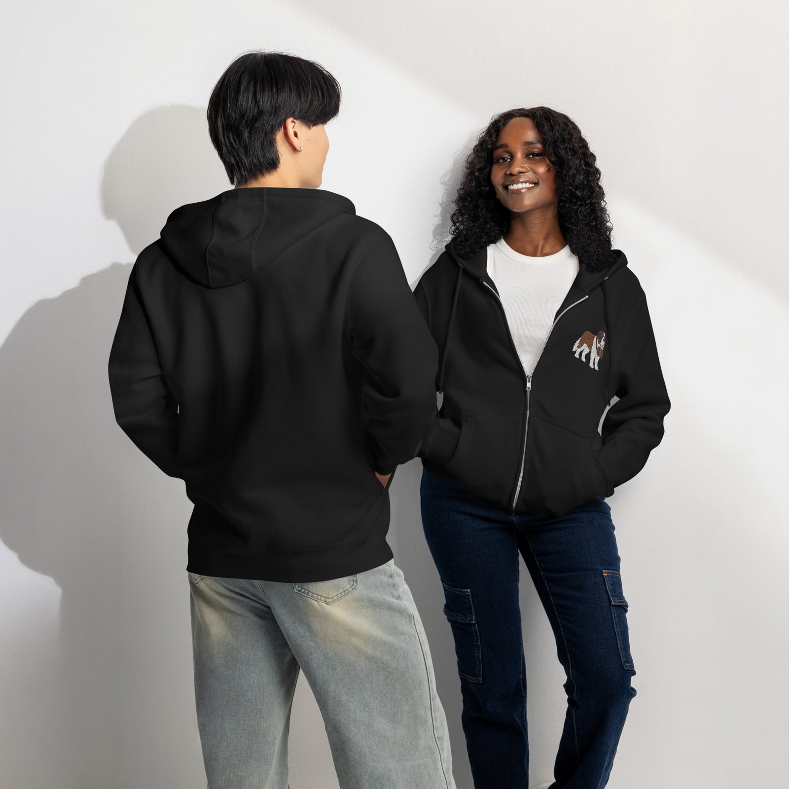 Embroidered Chest Saint Bernard Full Zip Hoodie