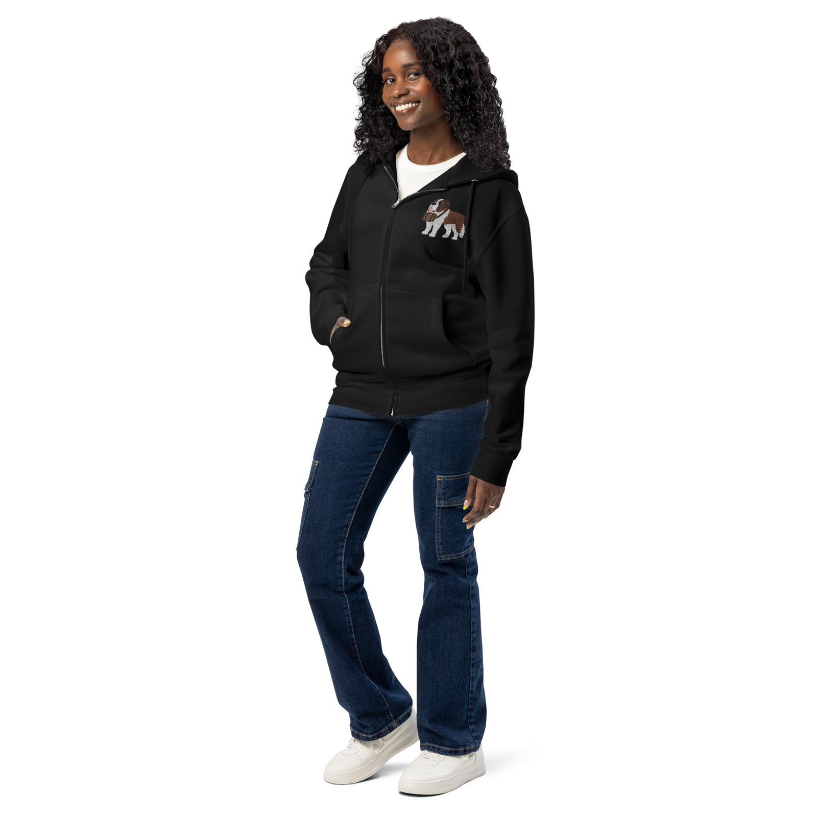 Embroidered Chest Saint Bernard Full Zip Hoodie