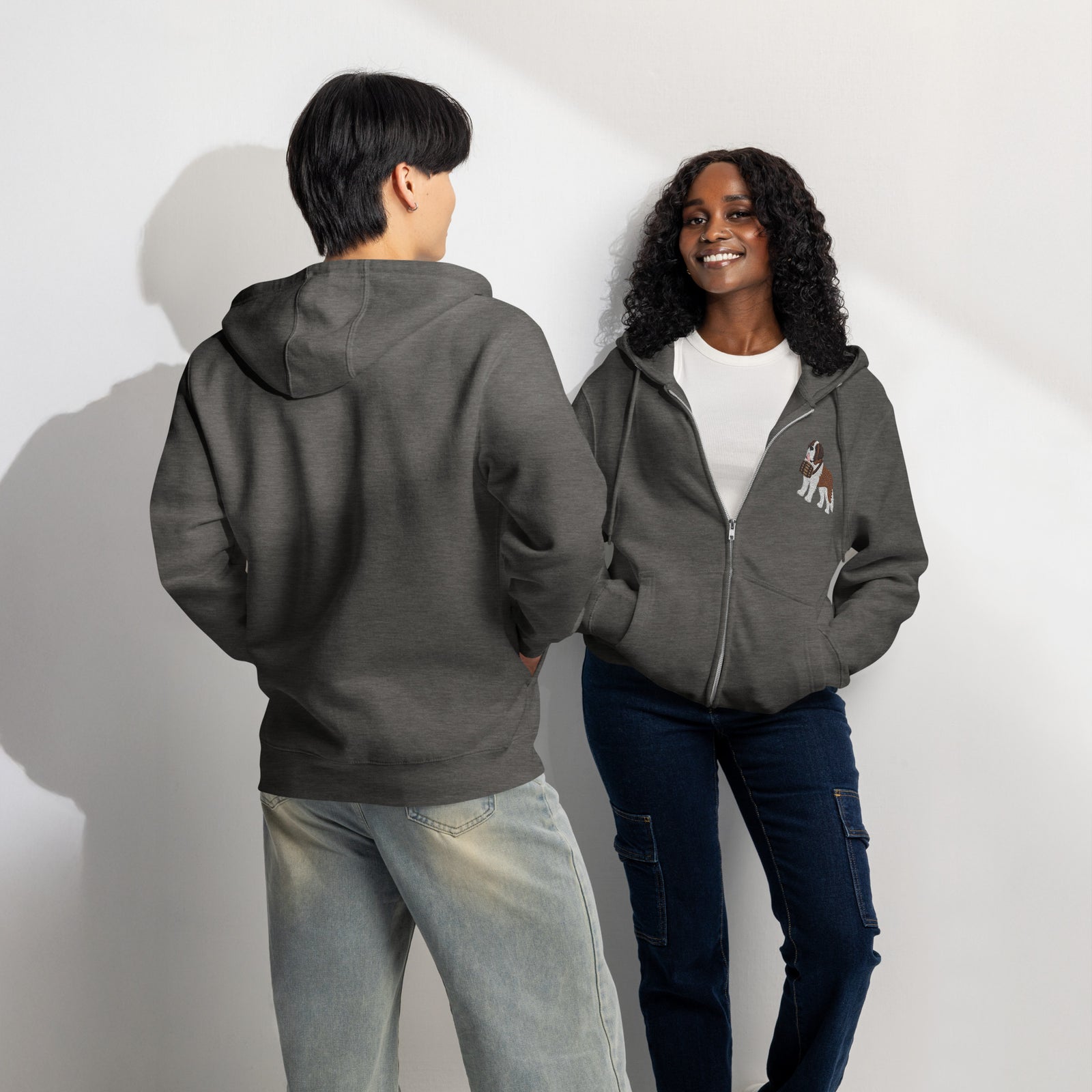 Embroidered Chest Saint Bernard Full Zip Hoodie