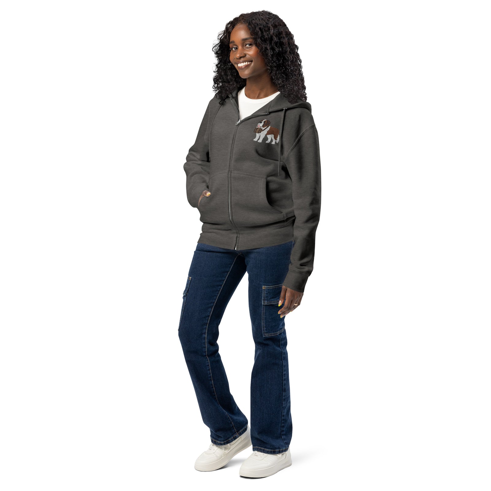 Embroidered Chest Saint Bernard Full Zip Hoodie