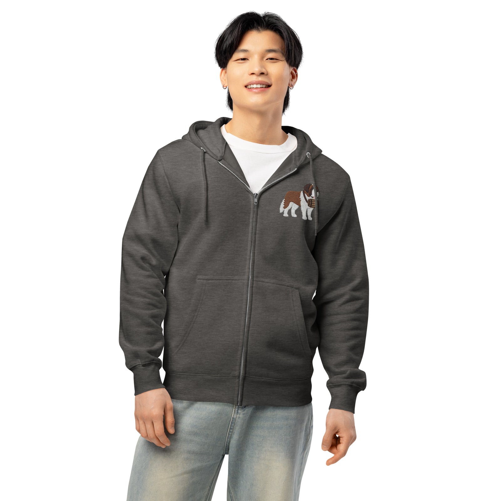 Embroidered Chest Saint Bernard Full Zip Hoodie
