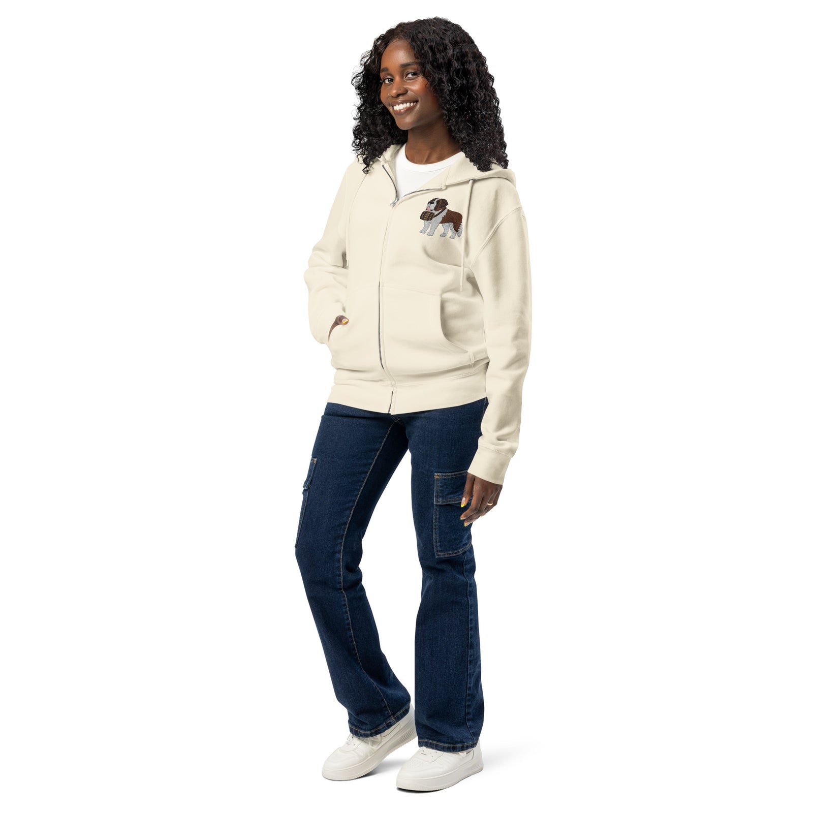 Embroidered Chest Saint Bernard Full Zip Hoodie