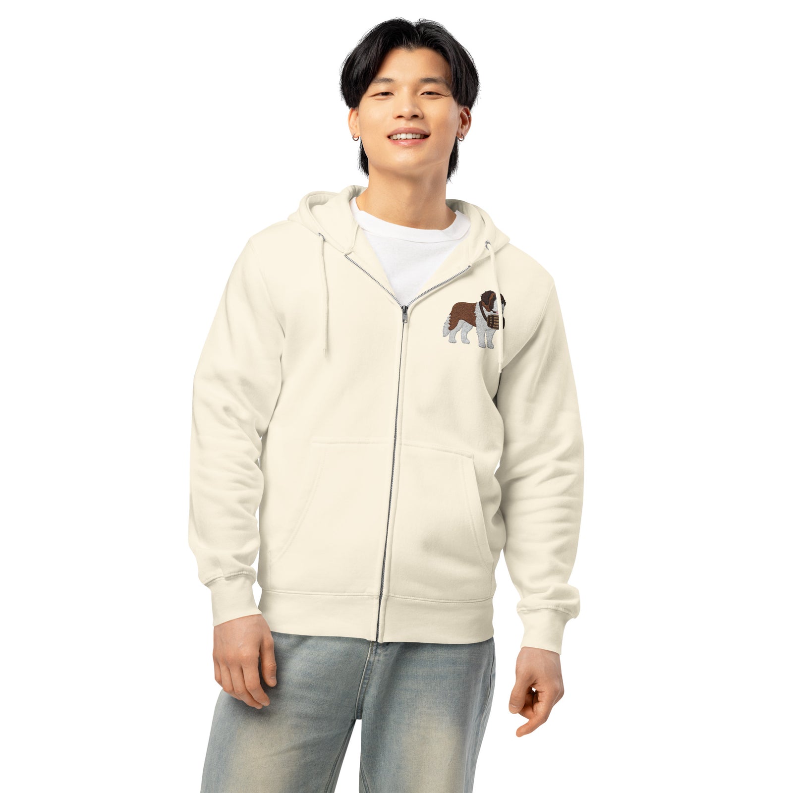 Embroidered Chest Saint Bernard Full Zip Hoodie
