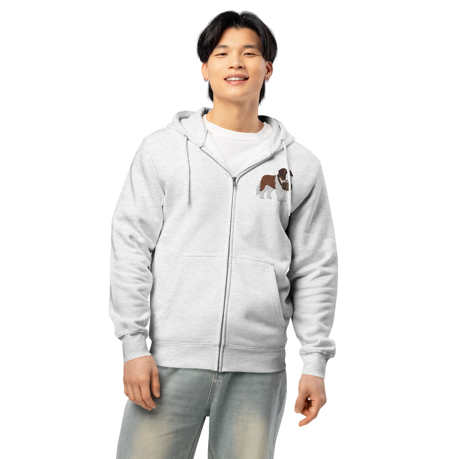 Embroidered Chest Saint Bernard Full Zip Hoodie