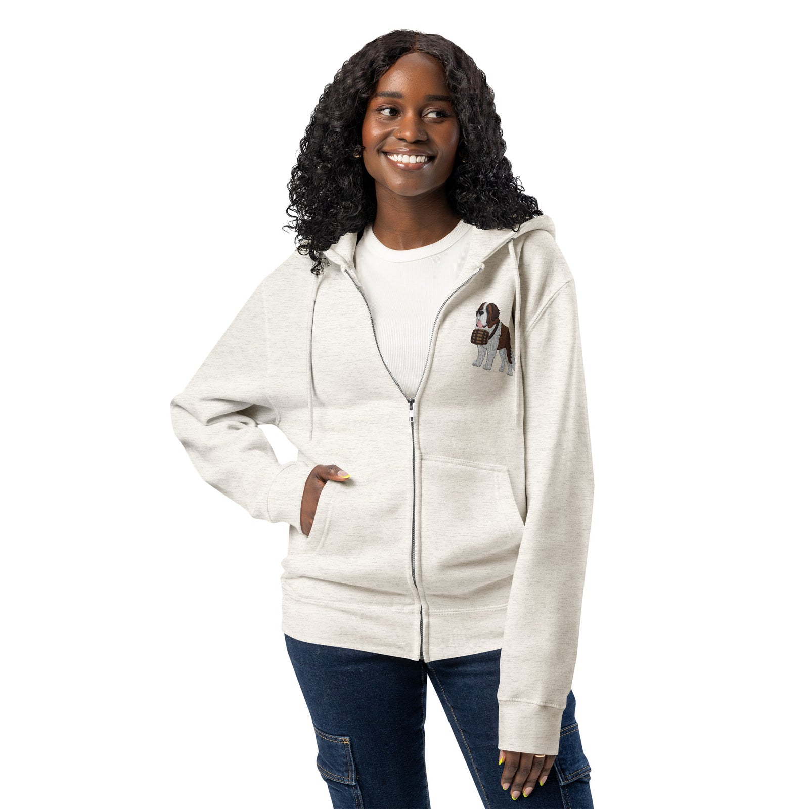 Embroidered Chest Saint Bernard Full Zip Hoodie