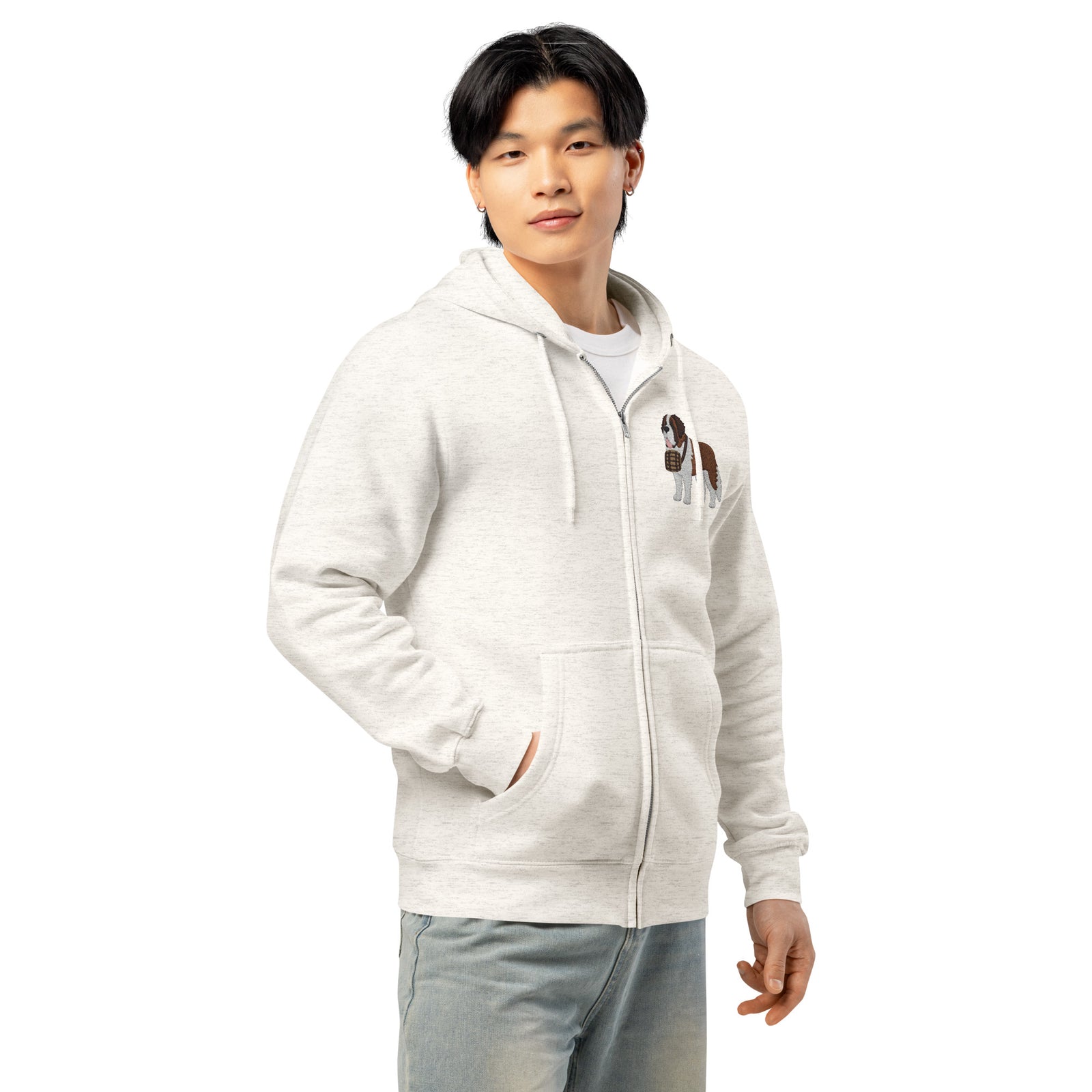 Embroidered Chest Saint Bernard Full Zip Hoodie