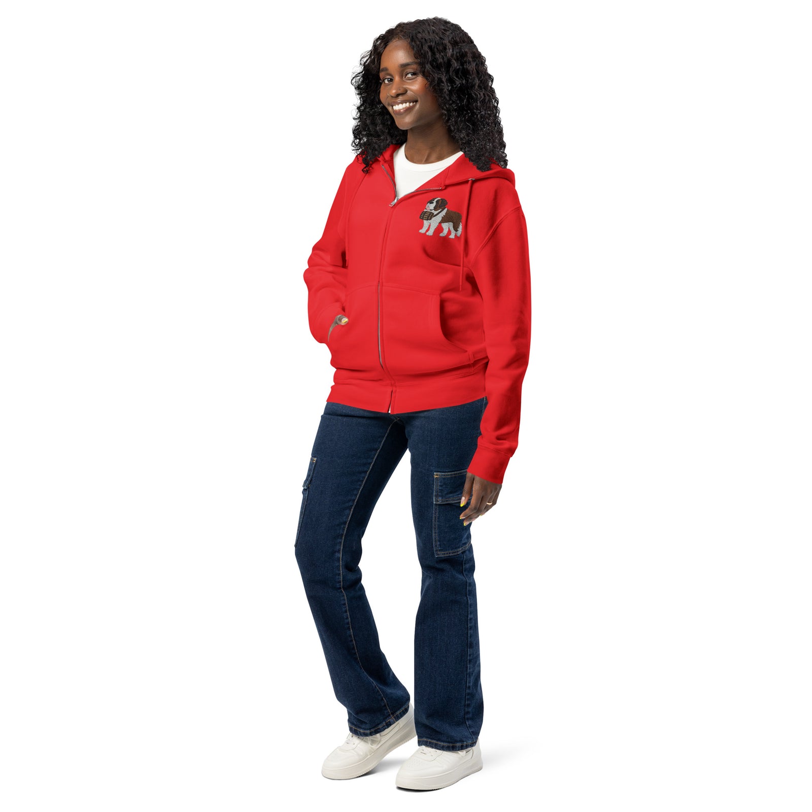 Embroidered Chest Saint Bernard Full Zip Hoodie