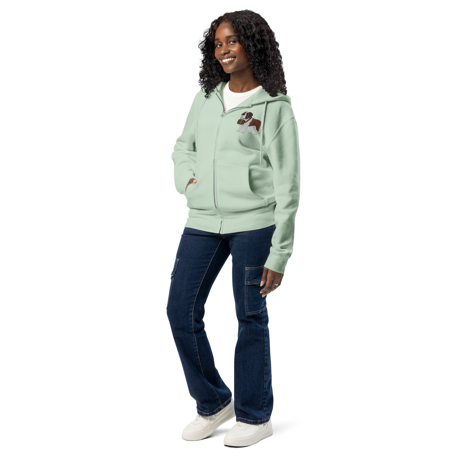 Embroidered Chest Saint Bernard Full Zip Hoodie