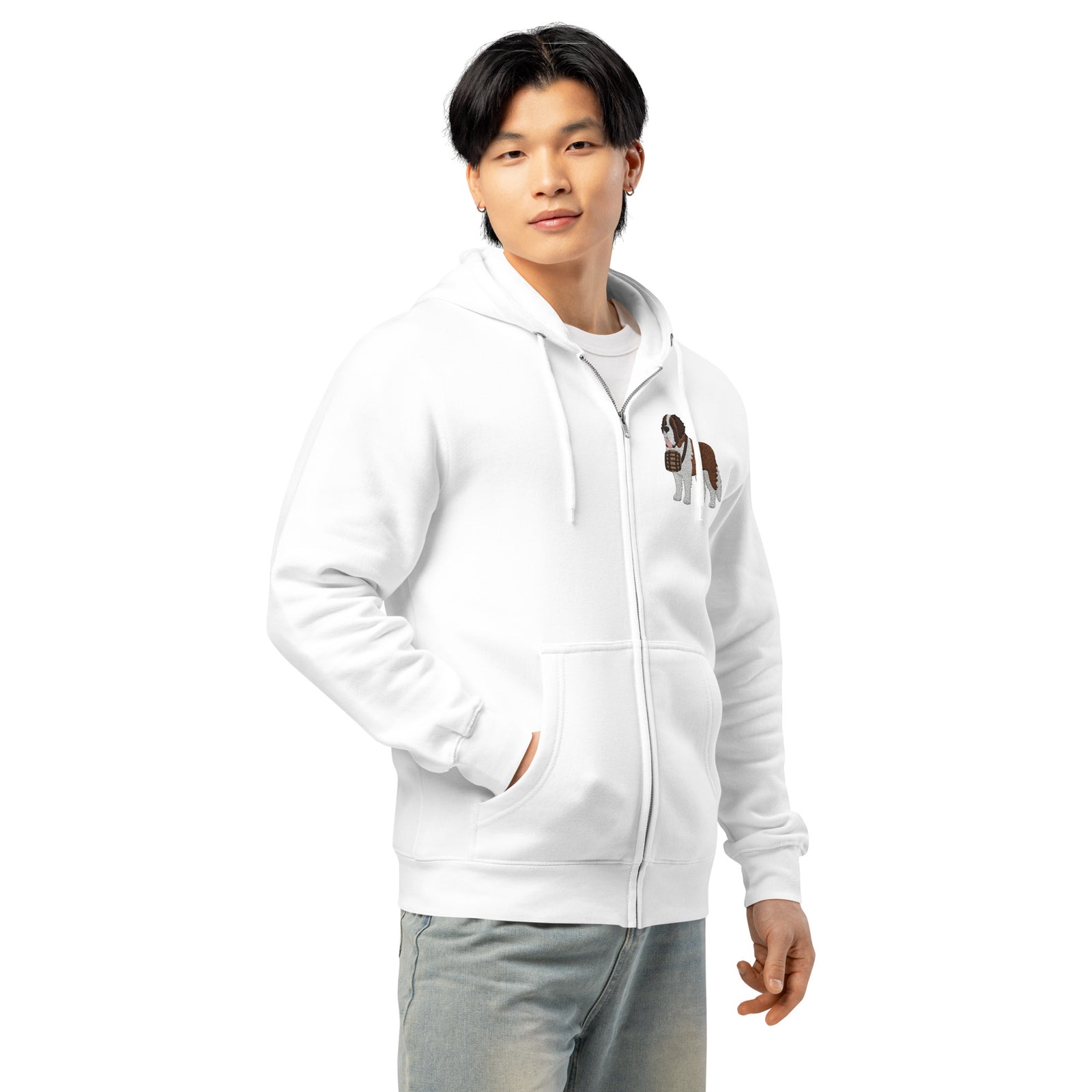 Embroidered Chest Saint Bernard Full Zip Hoodie