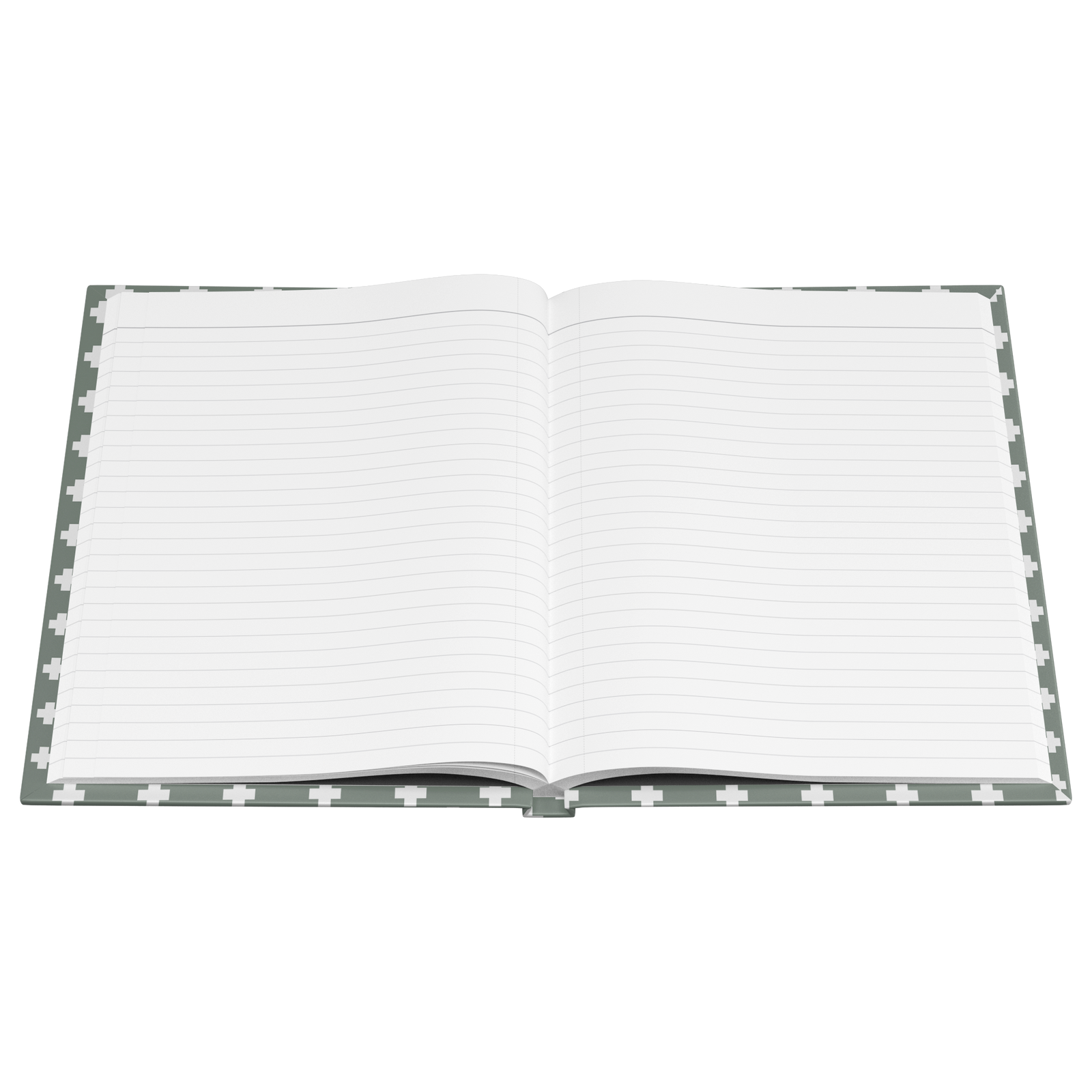 Swiss Cross Green Saint Bernard hardcover lined journal with a soft green cover featuring a Saint Bernard and rescue barrel among white Swiss crosses.