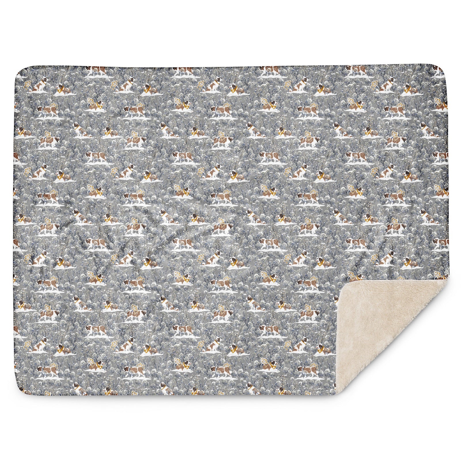 Snowflowers Saint Bernard Sherpa Blanket - Lucy + Norman