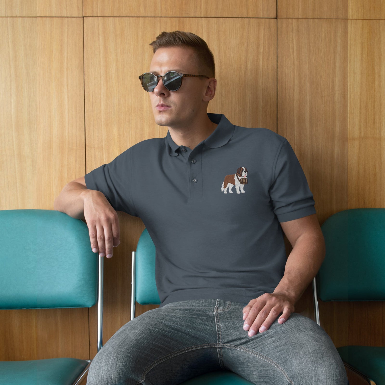 St Bernard Embroidered Men's Premium Polo - Lucy + Norman