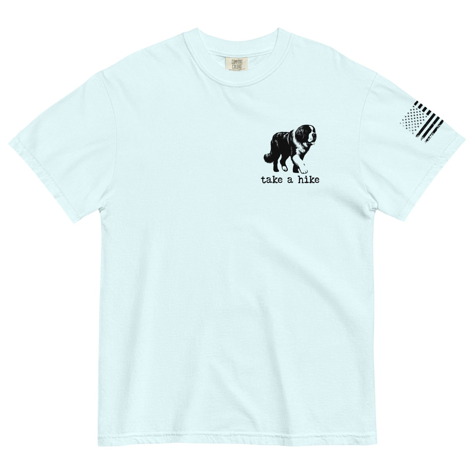 Take a Hike Redwoods w USA Flag Comfort Colors Heavyweight T - Shirt - Light Colors - Lucy + Norman