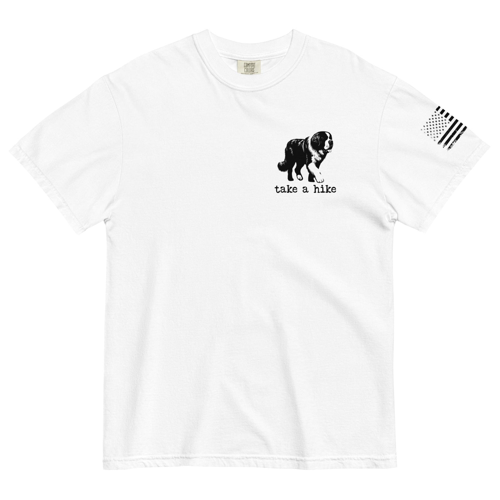Take a Hike Redwoods w USA Flag Comfort Colors Heavyweight T - Shirt - Light Colors - Lucy + Norman
