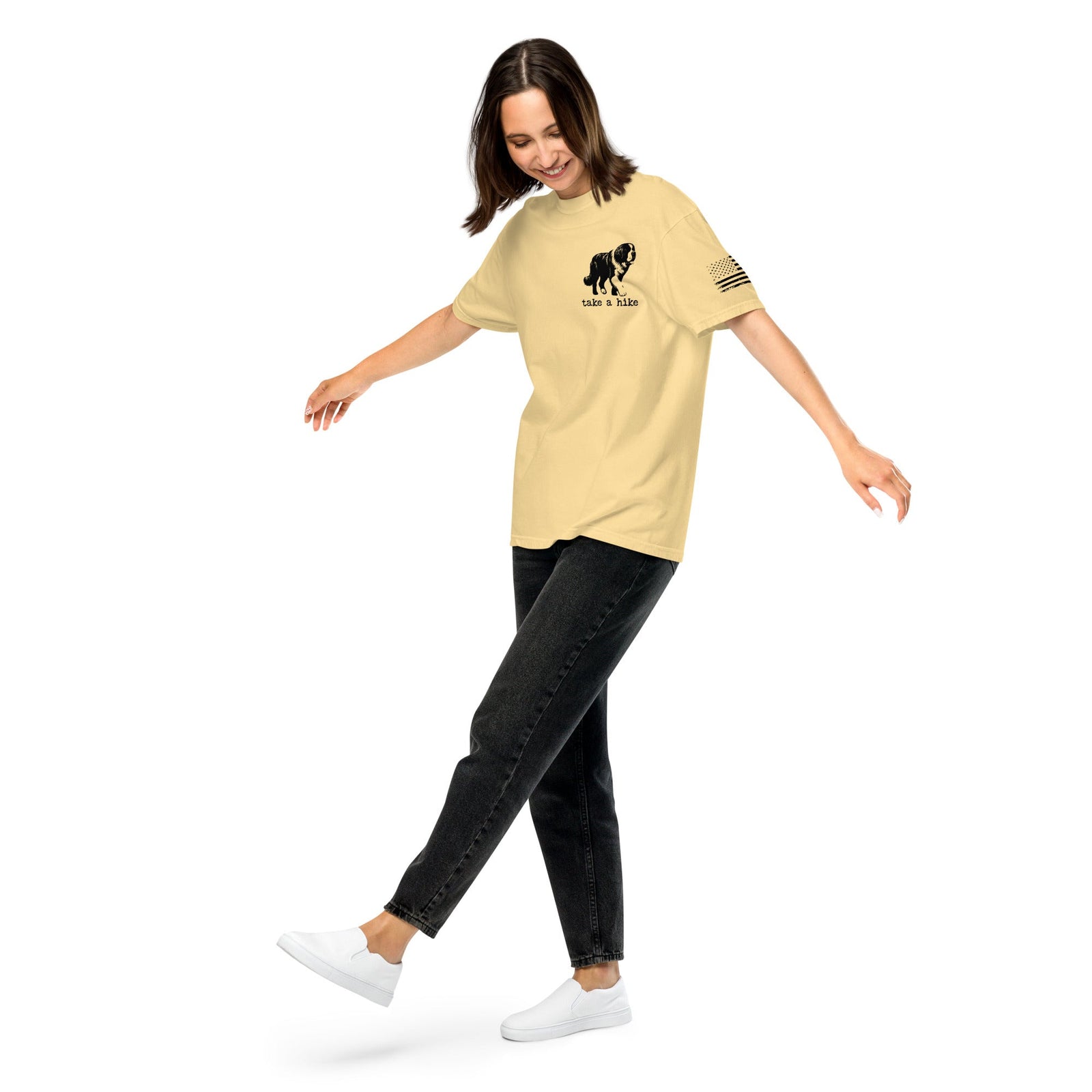 Take a Hike Redwoods w USA Flag Comfort Colors Heavyweight T - Shirt - Light Colors - Lucy + Norman