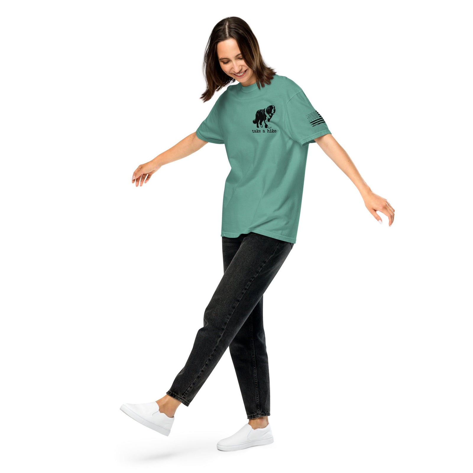 Take a Hike Redwoods w USA Flag Comfort Colors Heavyweight T - Shirt - Light Colors - Lucy + Norman