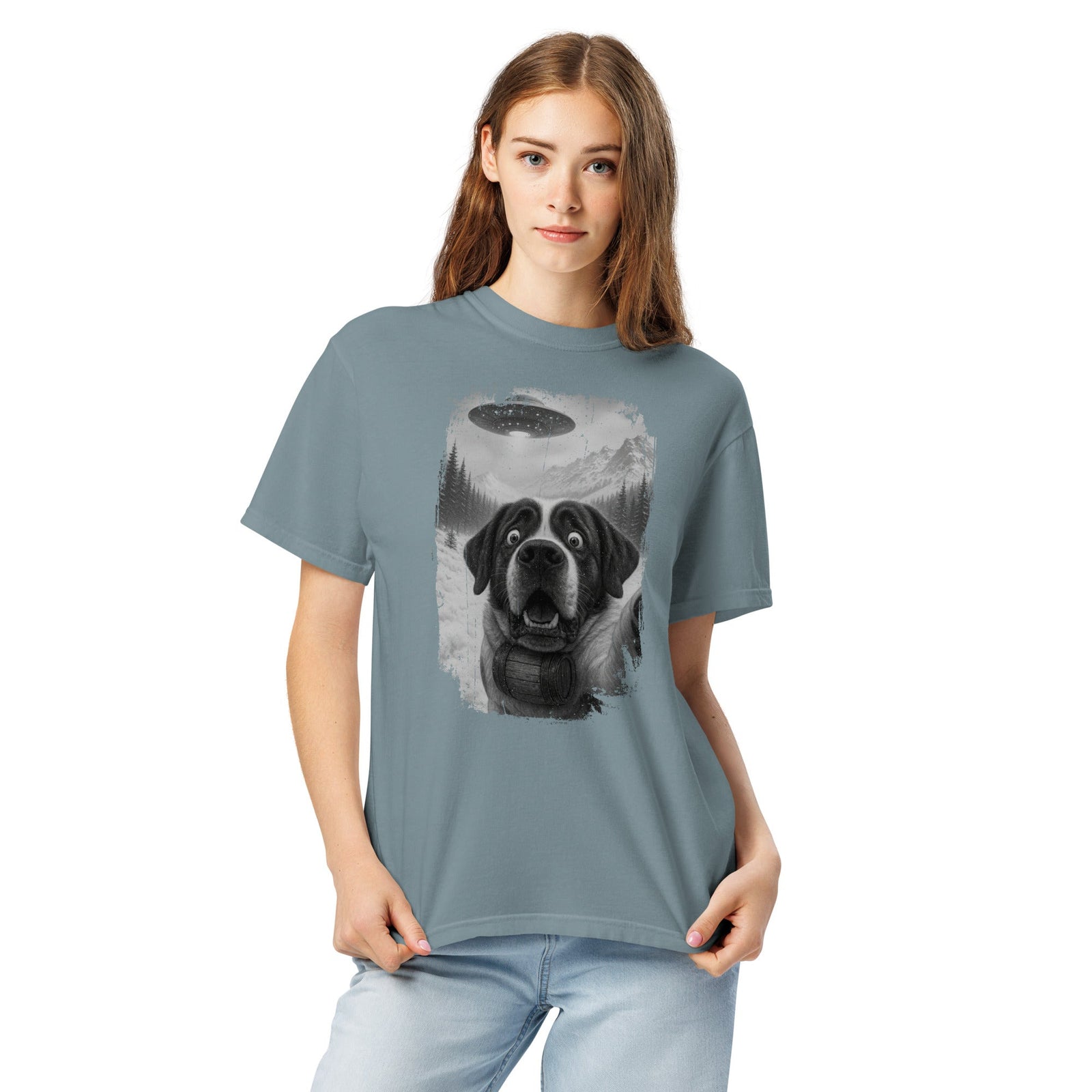 UFO Mountain Saint Bernard Selfie T-Shirt - Lucy + Norman