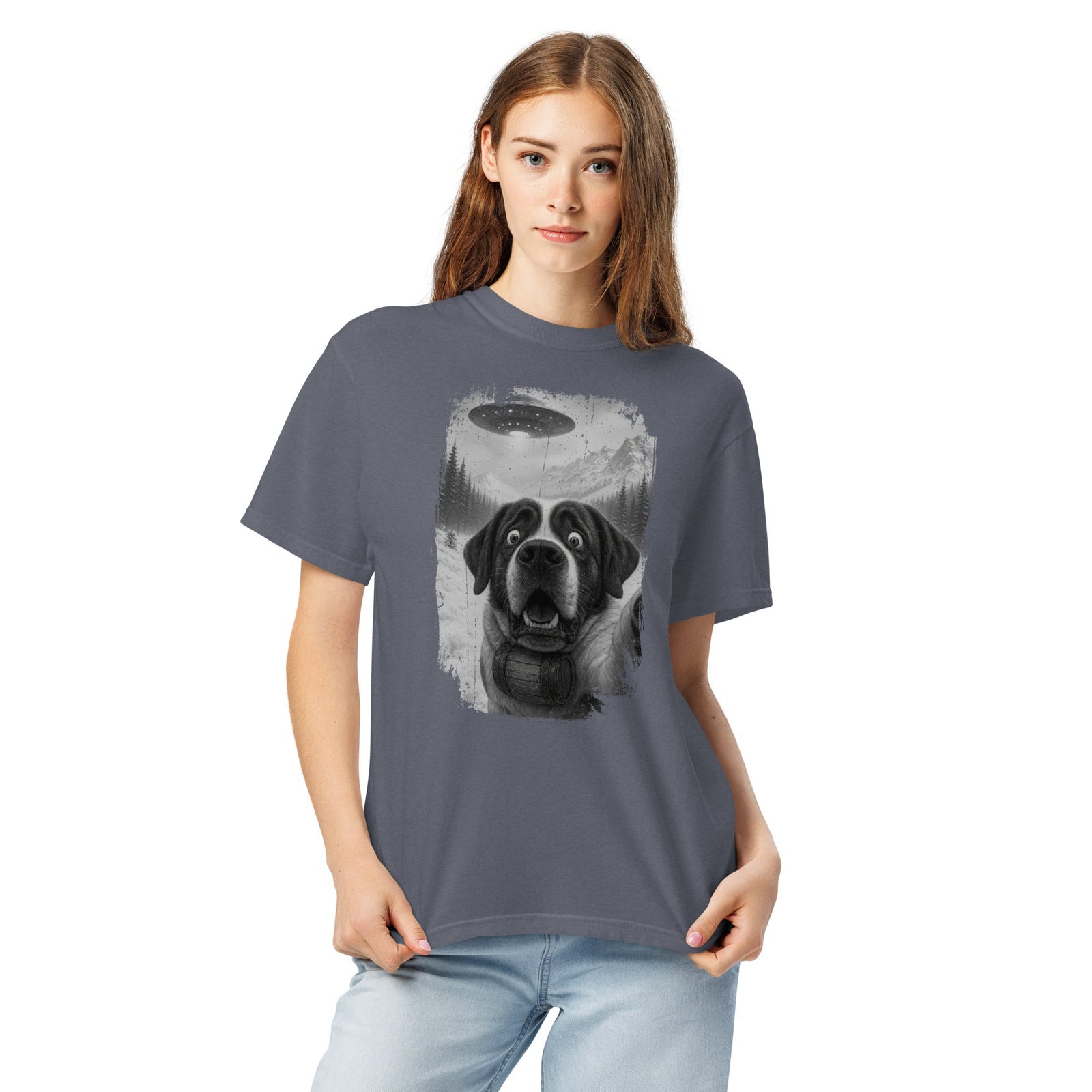 UFO Mountain Saint Bernard Selfie T-Shirt - Lucy + Norman