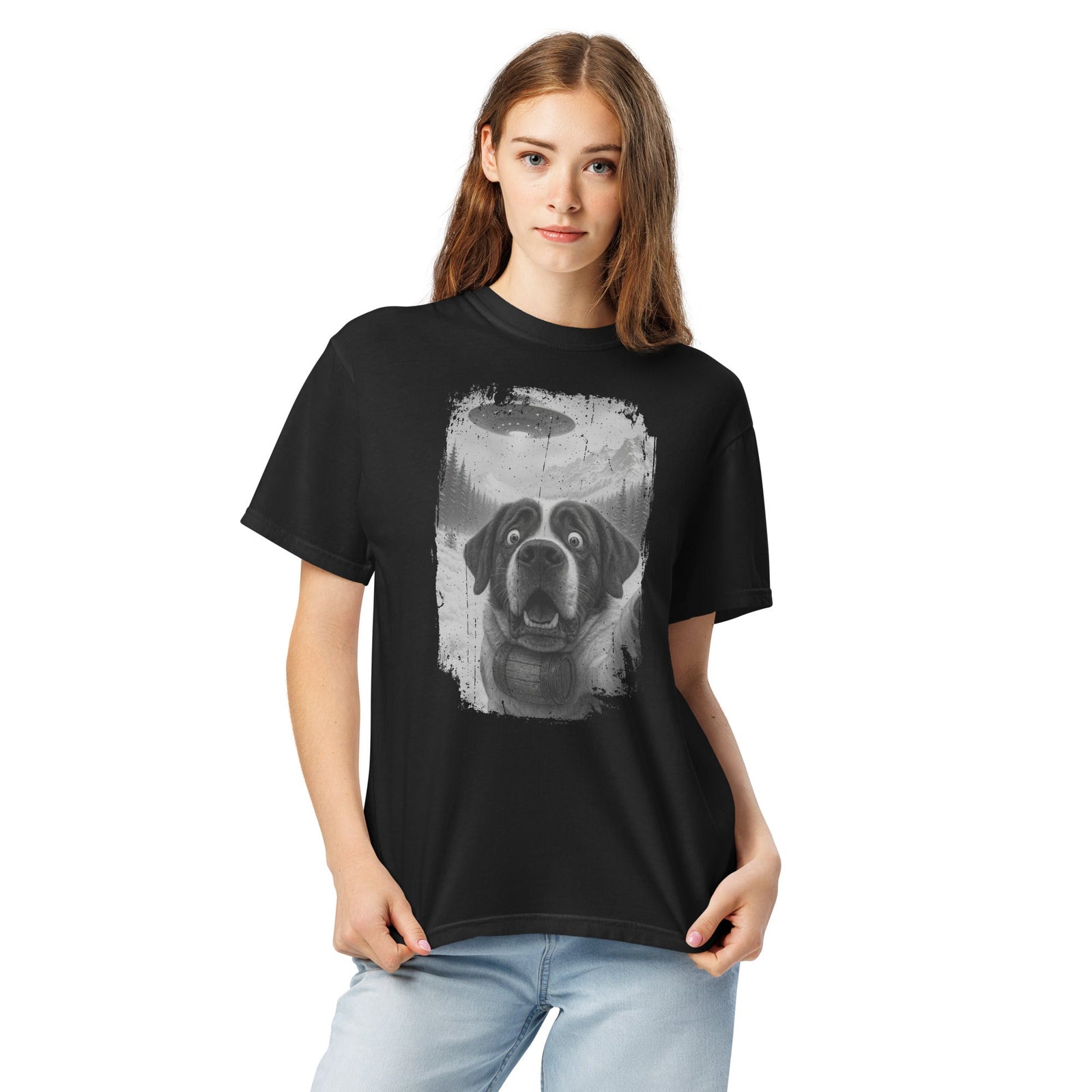 UFO Mountain Saint Bernard Selfie T-Shirt - Lucy + Norman