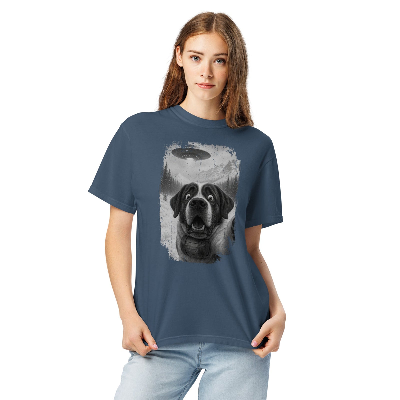 UFO Mountain Saint Bernard Selfie T-Shirt - Lucy + Norman