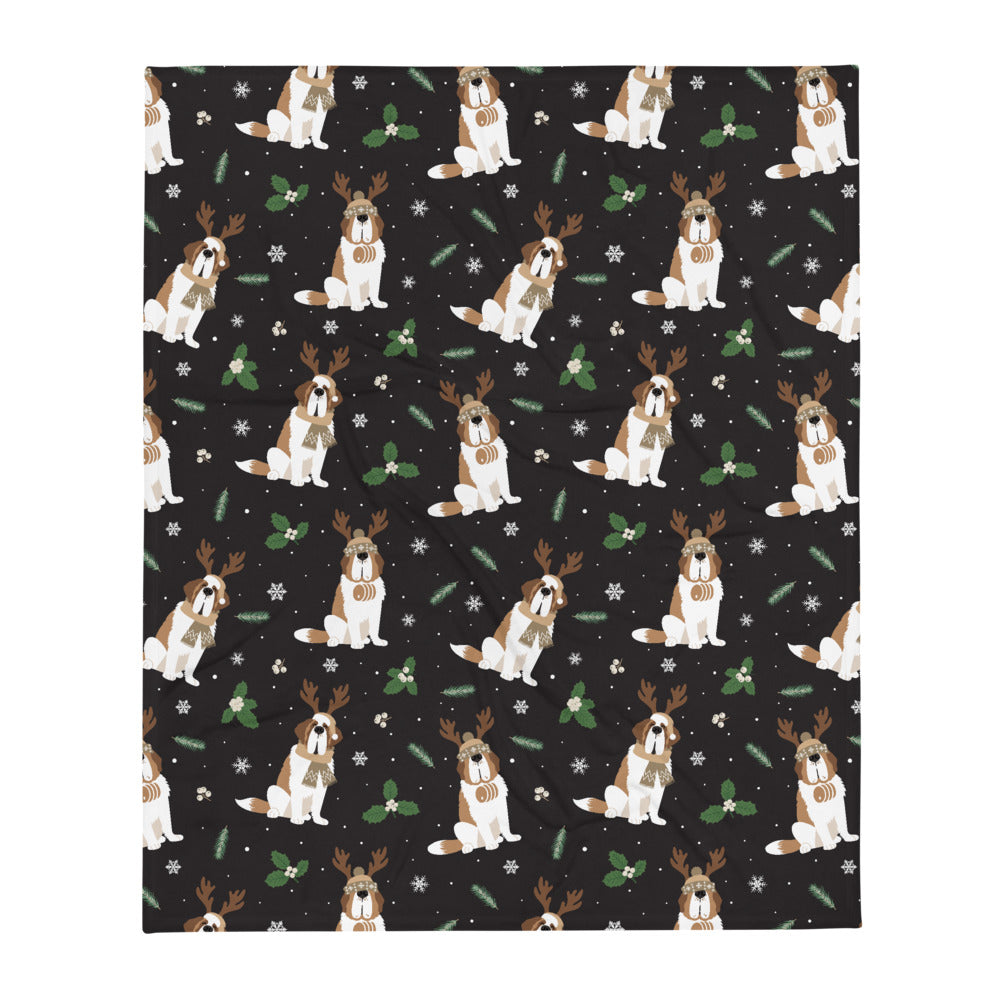 Christmas Winter St Bernard Throw Blanket - Lucy + Norman
