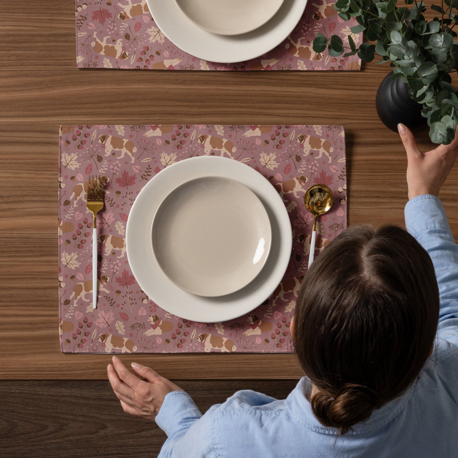 St Bernard Dog Rosy Fall Placemat Set - Lucy + Norman