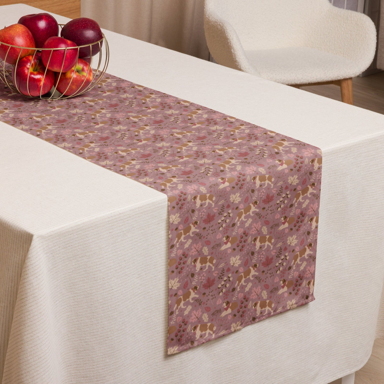 St Bernard Dog Rosy Fall Table Runner - Lucy + Norman