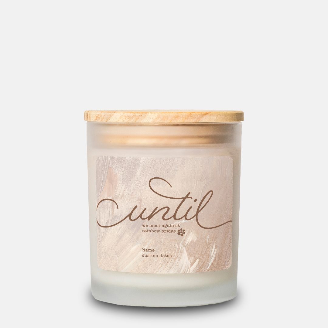 Until We Meet Again at Rainbow Bridge Dog Memorial Frosted Glass Candle