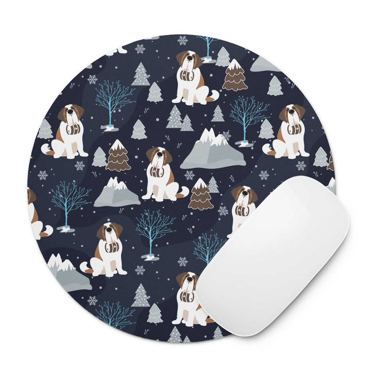 Alpine Chill Saint Bernard Round Mouse Pad - Lucy + Norman