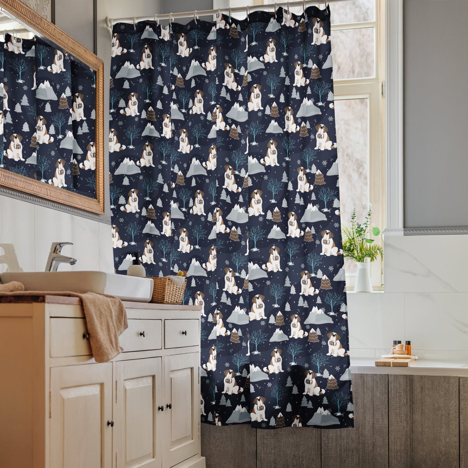 Alpine Chill Saint Bernard Shower Curtain - Lucy + Norman